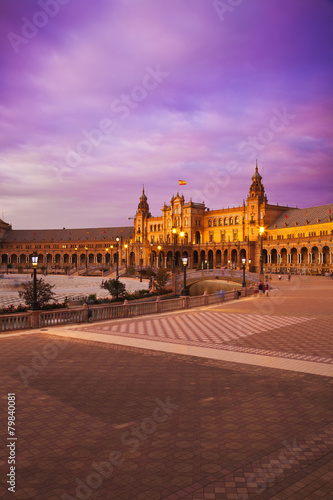 Plaza de España in Sevilla at dusk, Spain