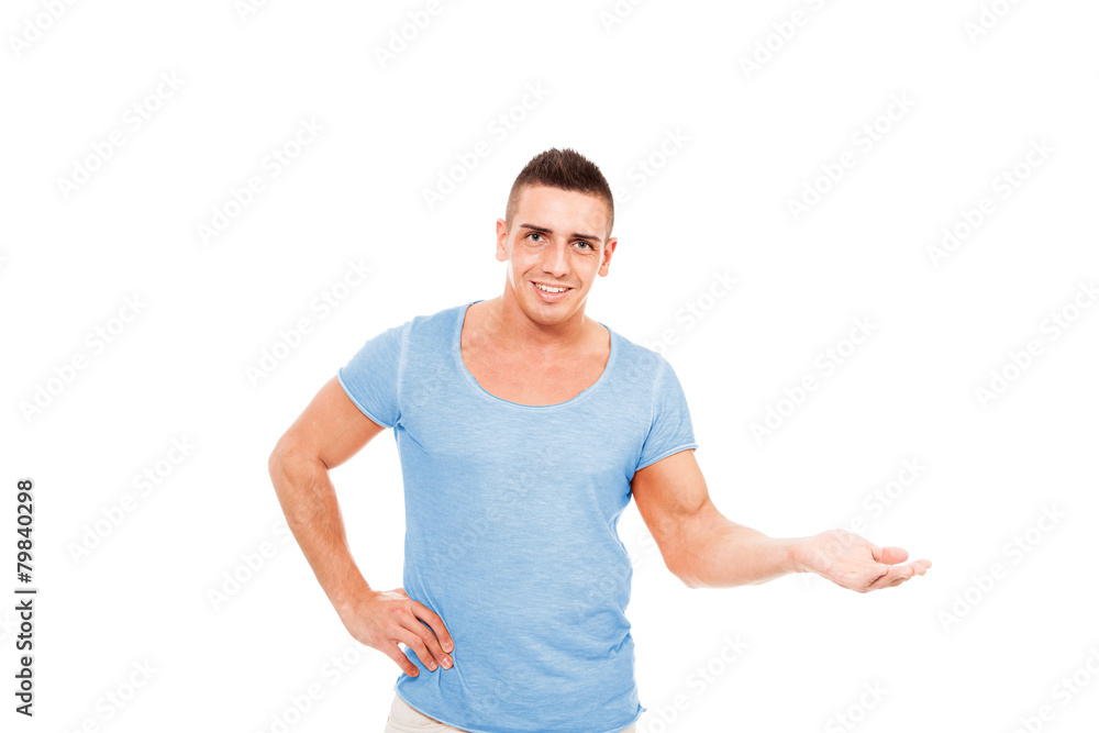 Bodybuilder presenting a product Bodybuilder presenting a product