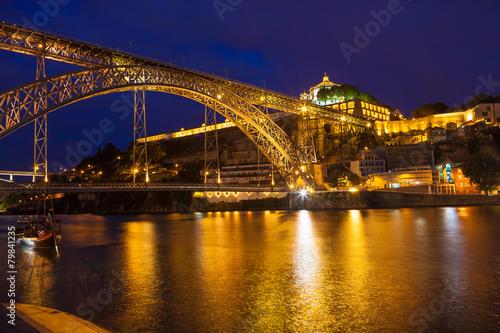 Dom Luis I bridge over Douro river at night. Porto  Portugal