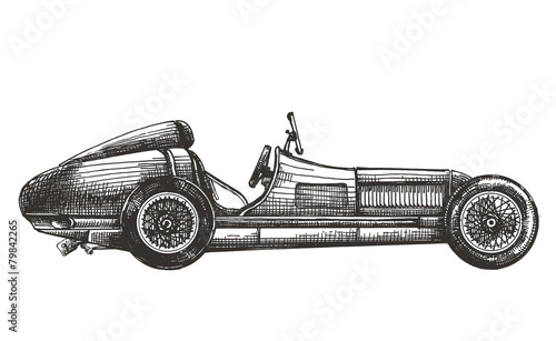 retro racing car on a white background. sketch photo