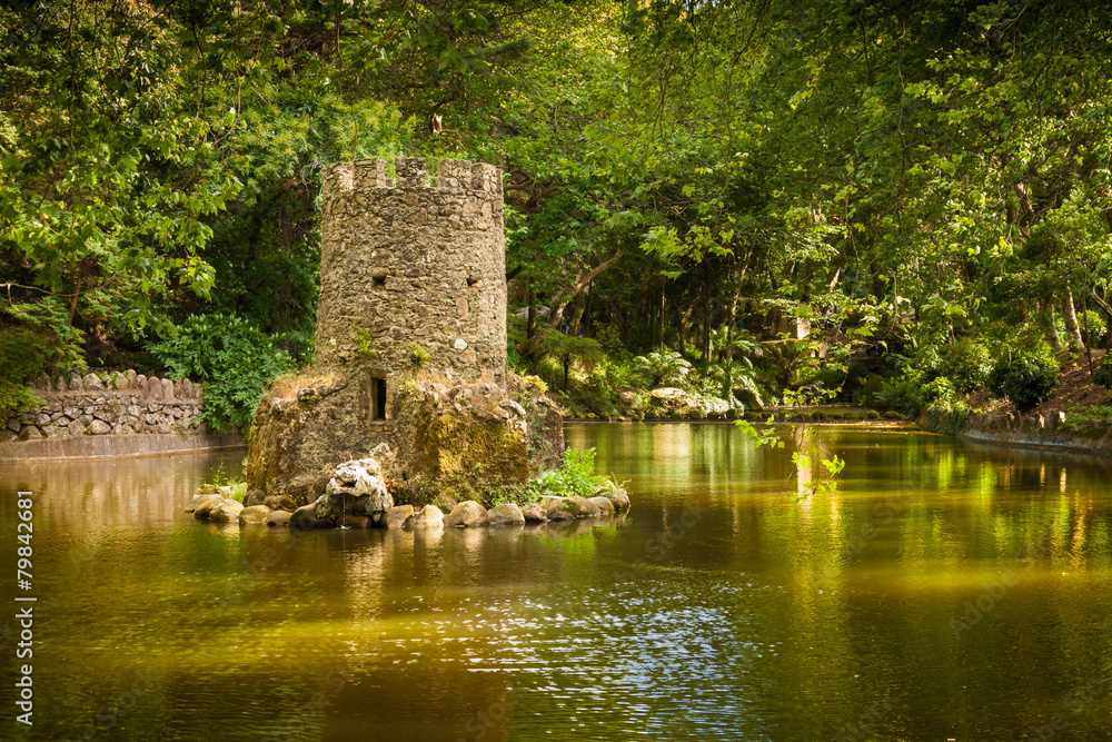 Fototapeta premium Fairytale pond in the park of Pena National Palace. Sintra