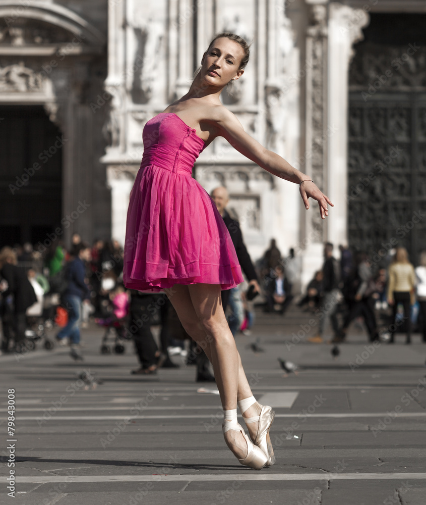 Classical dancer near Milan Cathedral Square