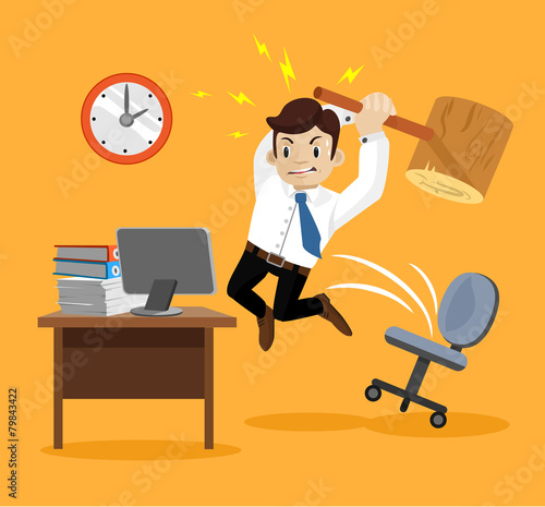 Hard work. Angry businessman. Vector flat illustration
