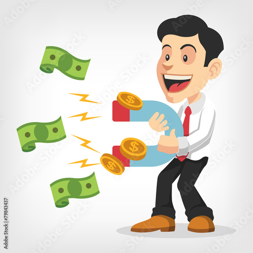 Businessman holding magnet. Vector flat illustration