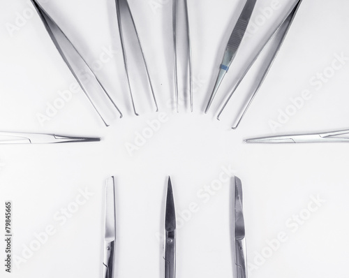 surgical instruments arranged in a pattern 2 photo