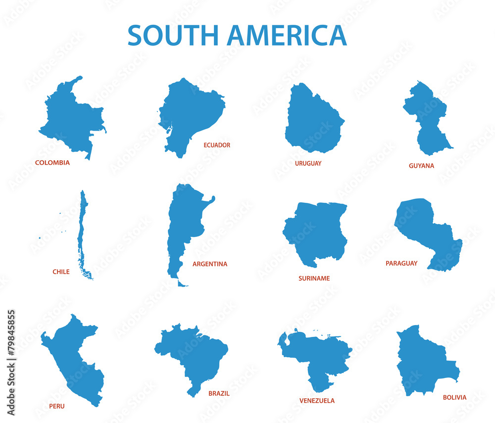 south america - vector maps of countries