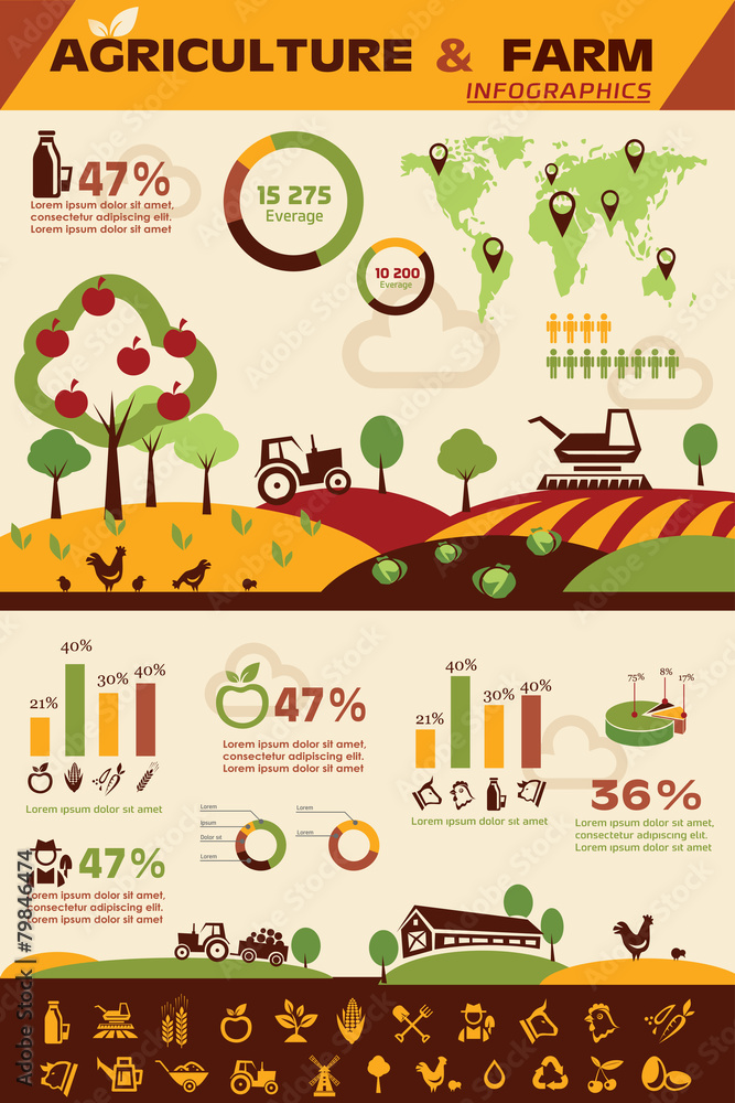 Obraz premium agriculture and farming infographics, vector icons collection