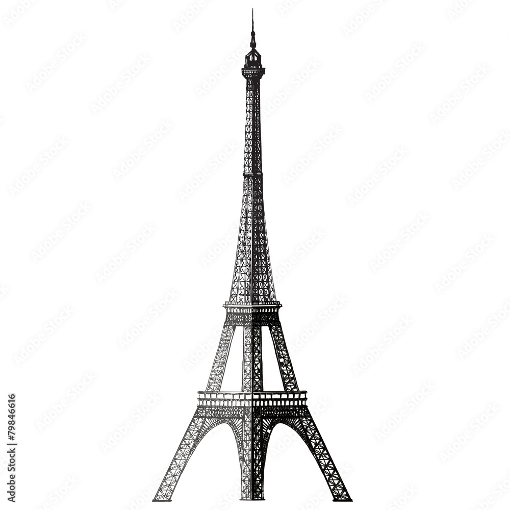journey. Paris, France, Eiffel tower, on a white background