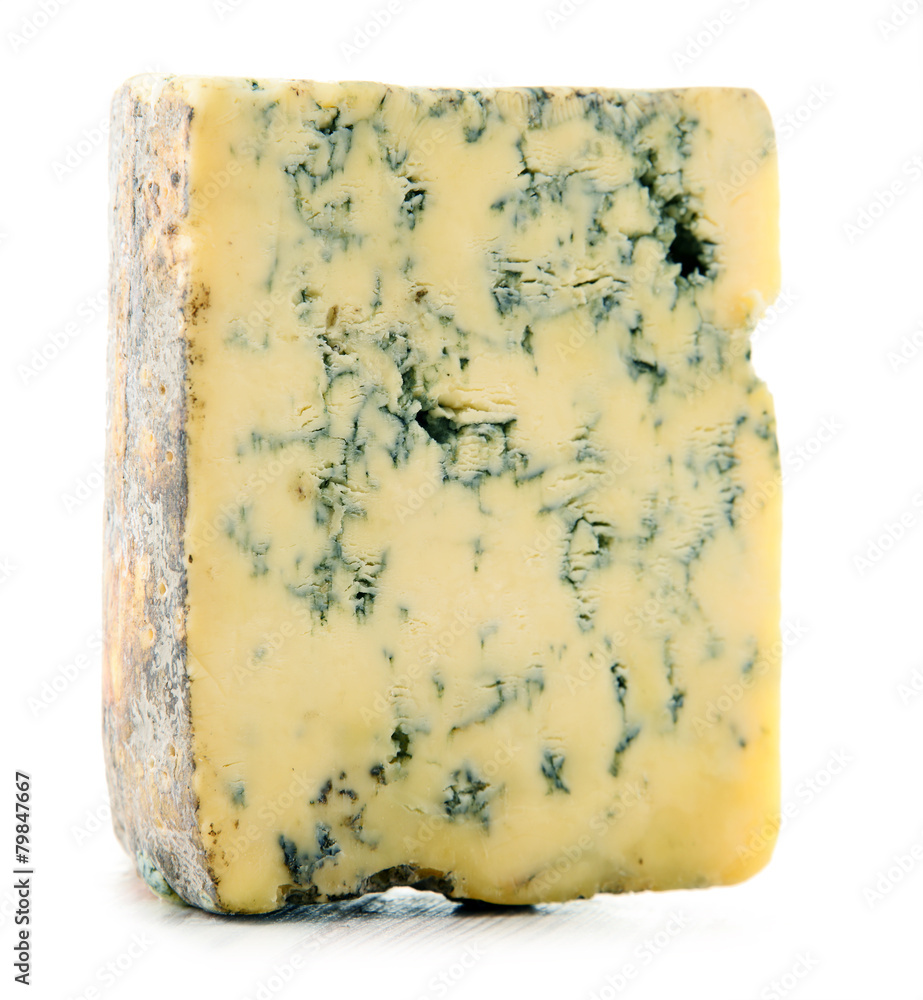 Piece of blue cheese isolated on white