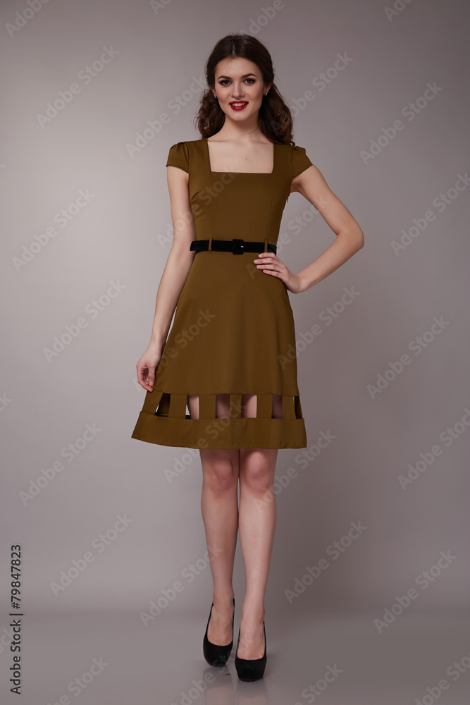 Fototapeta premium Sexy beauty business woman in fashion dress perfect slim body