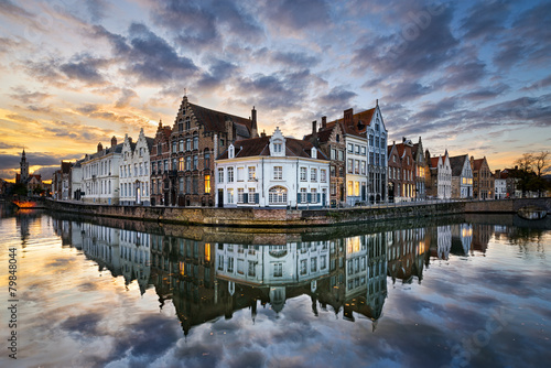 Sunset in the historic city of Bruges, Belgium