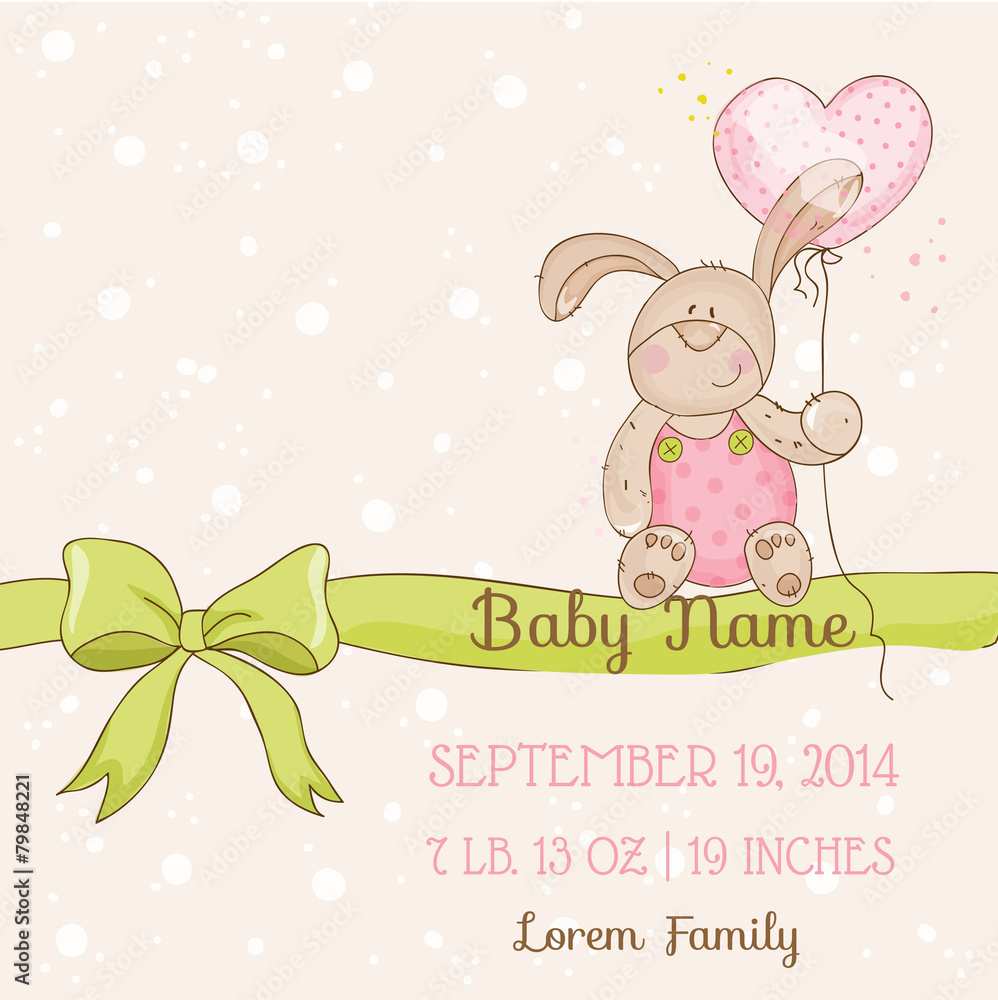 Baby Shower or Arrival Card - with Baby Bunny - in vector Baby Shower or Arrival Card - with Baby Bunny - in vector