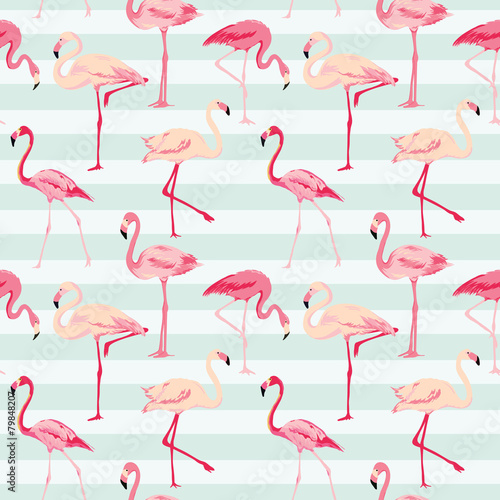 Flamingo Bird Background - Retro seamless pattern in vector © wooster