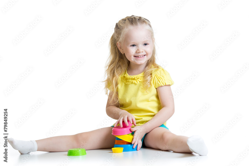 child little girl playing with color toys child little girl playing with color toys