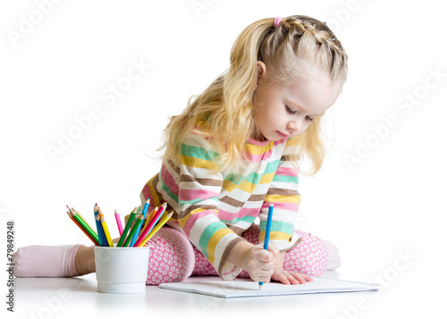 Cheerful child girl drawing...