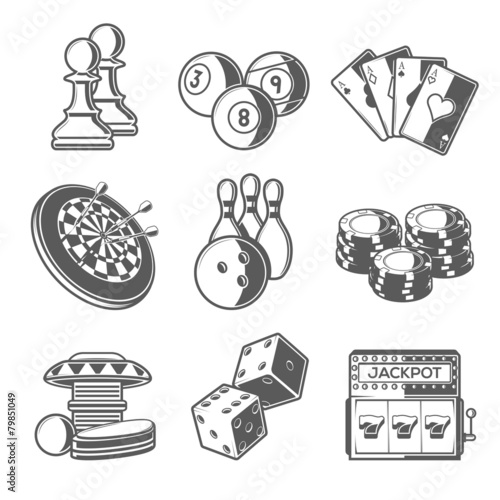 Casino Sport and Leisure Games Icons. Outline Style