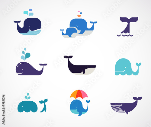 Collection of vector whale icons photo