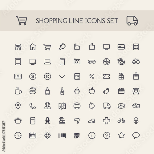 Shopping Line Icons Set Black