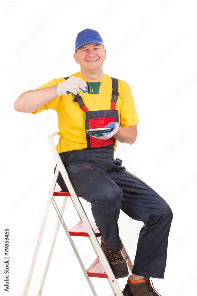 Worker with cup of tea Worker with cup of tea
