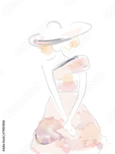 Watercolor vector of a young woman in beautiful dress