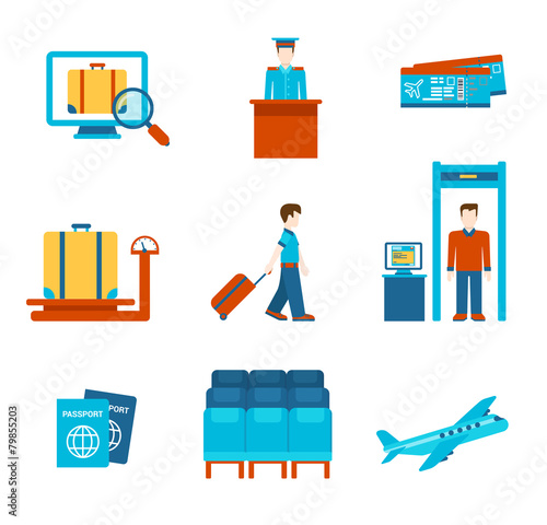 Travel flat style people objects tickets infographics icon set