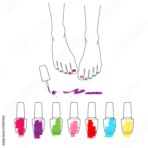 Female feet with pedicure, chiropody, vector