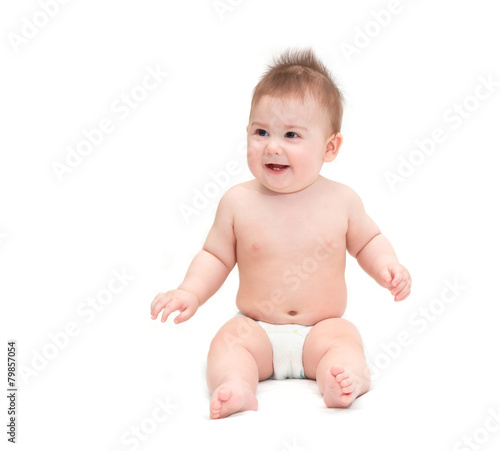 Little baby in diaper sitting © eranicle