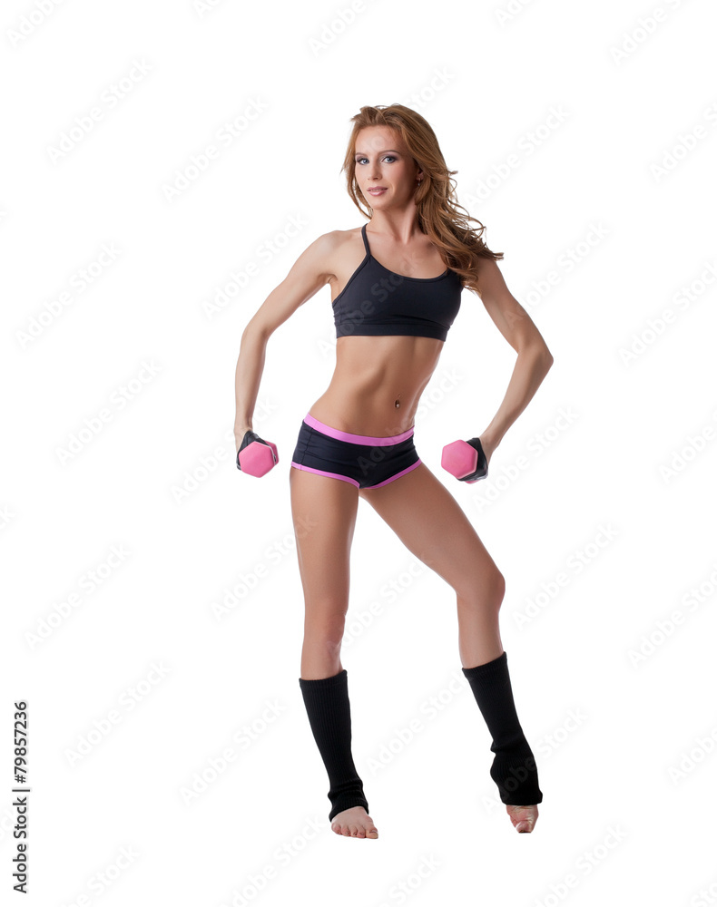 Sexy female bodybuilder exercising with dumbbells Sexy female bodybuilder exercising with dumbbells