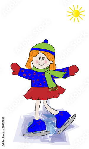 Niña patinado sobre hielo.
