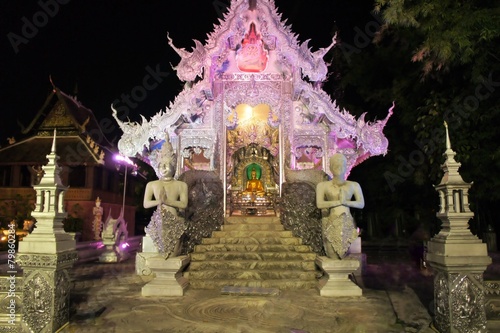 Illuminated Wat Sri Suphan Silver Temple in Chiang Mai, Thailand © flocu