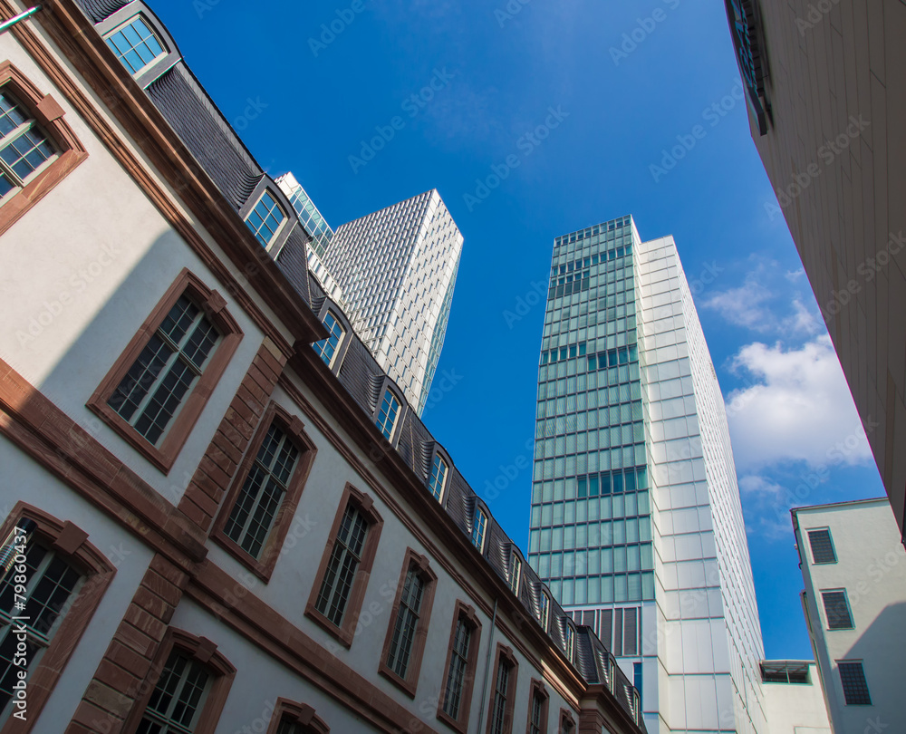 Skyscrapers and baroque building in the center of Frankfurt, Ger
