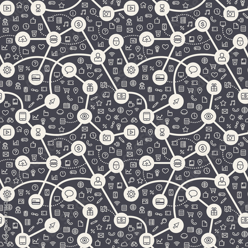 Contrasty Dark Seamless Pattern with Web Icons