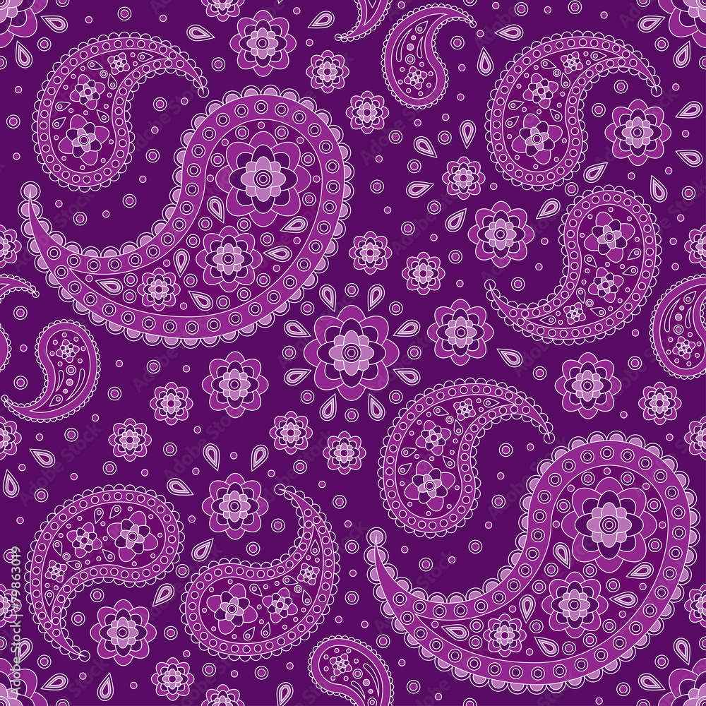 seamless background with paisley patterns in violet tones