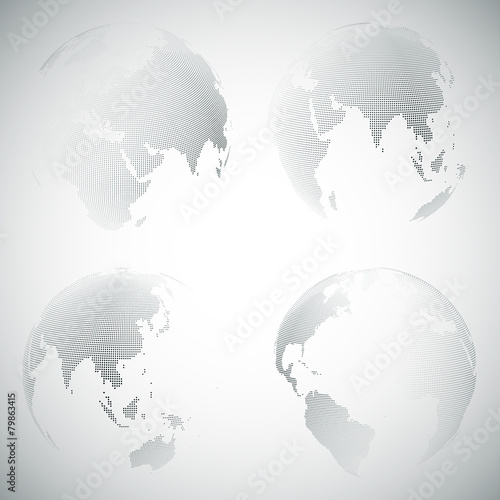 Set of dotted world globes, light design vector illustration