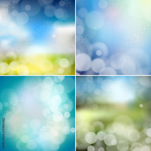 Big set of blurry backgrounds with bokeh effect. Abstract vector