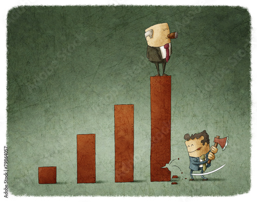 man with an ax breaking bar chart