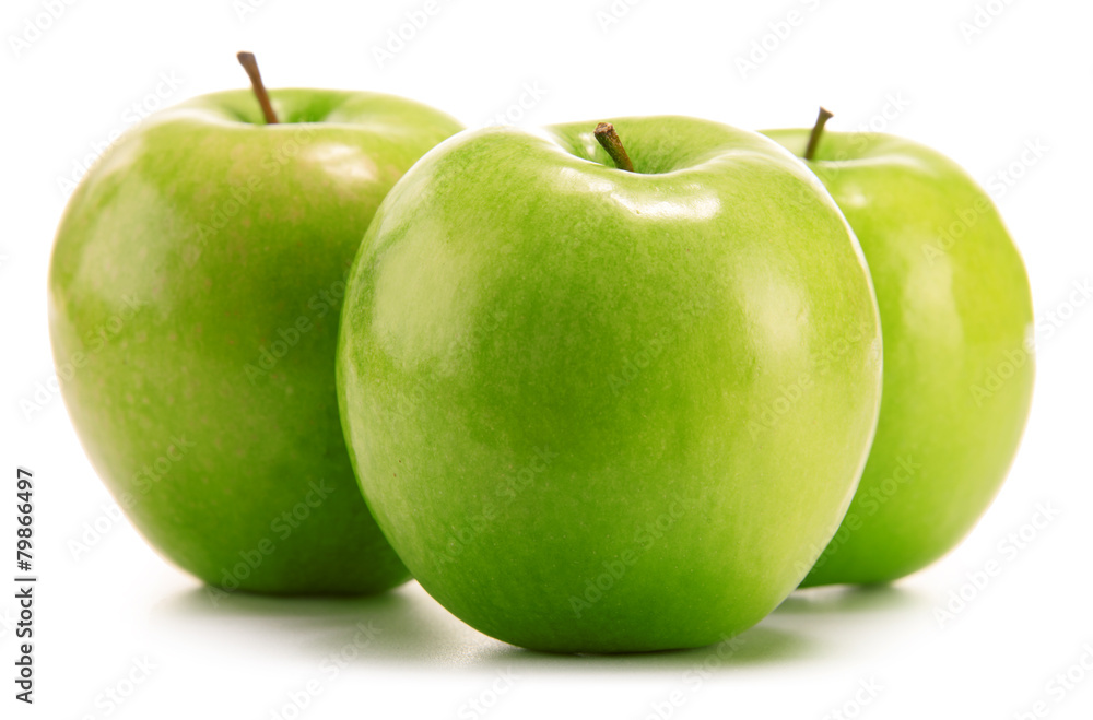Composition with three green apples isolated on white Composition with three green apples isolated on white