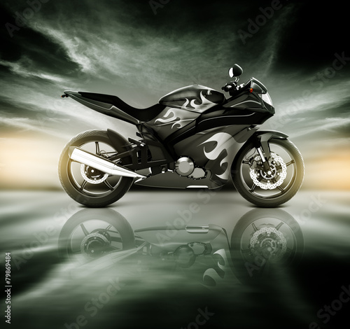 Motorcycle Motorbike Bike Riding Rider Contemporary Black Concep