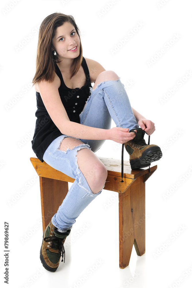 Pretty Teen Girl Donning Work Boots Stock Photo | Adobe Stock