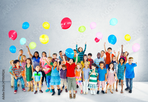 Children Smiling Happiness Friendship Balloon Concept