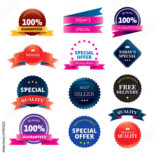 Set of color vector stickers and ribbons