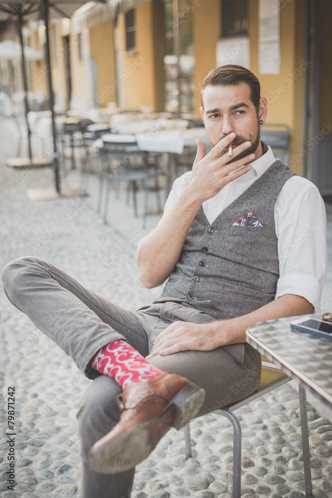 Fototapeta premium handsome big moustache hipster man
