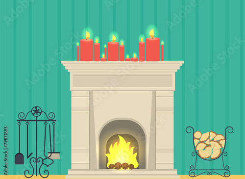 illustration - a fireplace in the living room interior