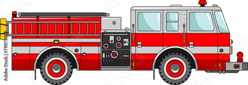 Fotografie, Tablou Fire truck on a white background in a flat style