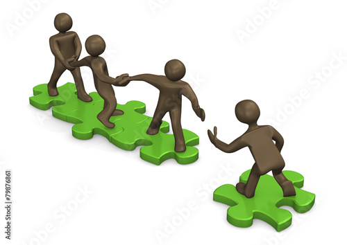 Puzzleteile, Teamwork, Comicfiguren, 3D Illustration
