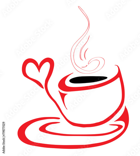Flavored black coffee in a hot cup of love