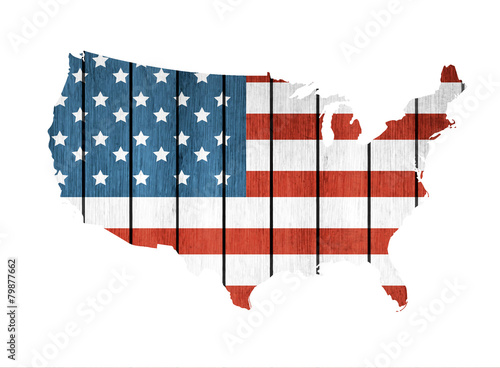 USA Map With Wooden Flag