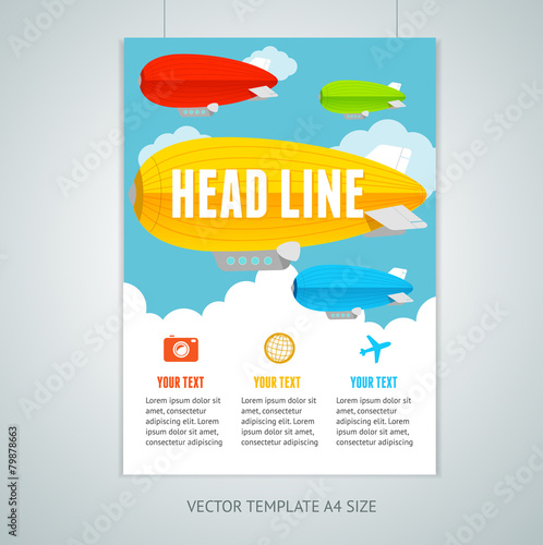 Vector hot air ballons with clouds brochure flyer design