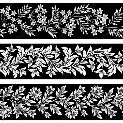 set of seamless floral borders
