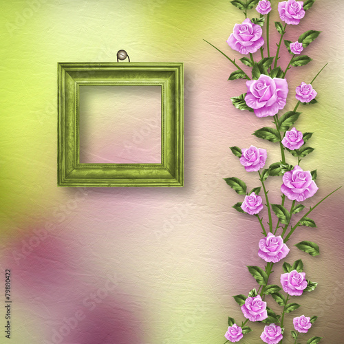 Drawing beautiful bouquets of roses with wooden frame on pastel